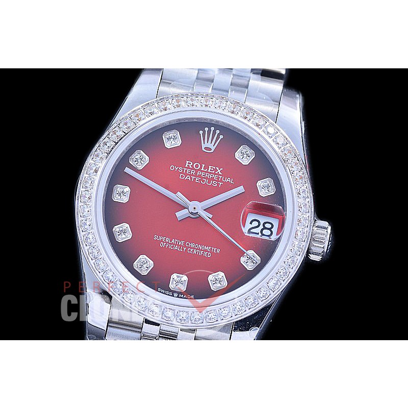 R31DJS-115D GMF 904 Steel Datejust Midsize 278384 SS/SS Diam/Jubileet Burnt Red Diamonds Asian Clone 2824