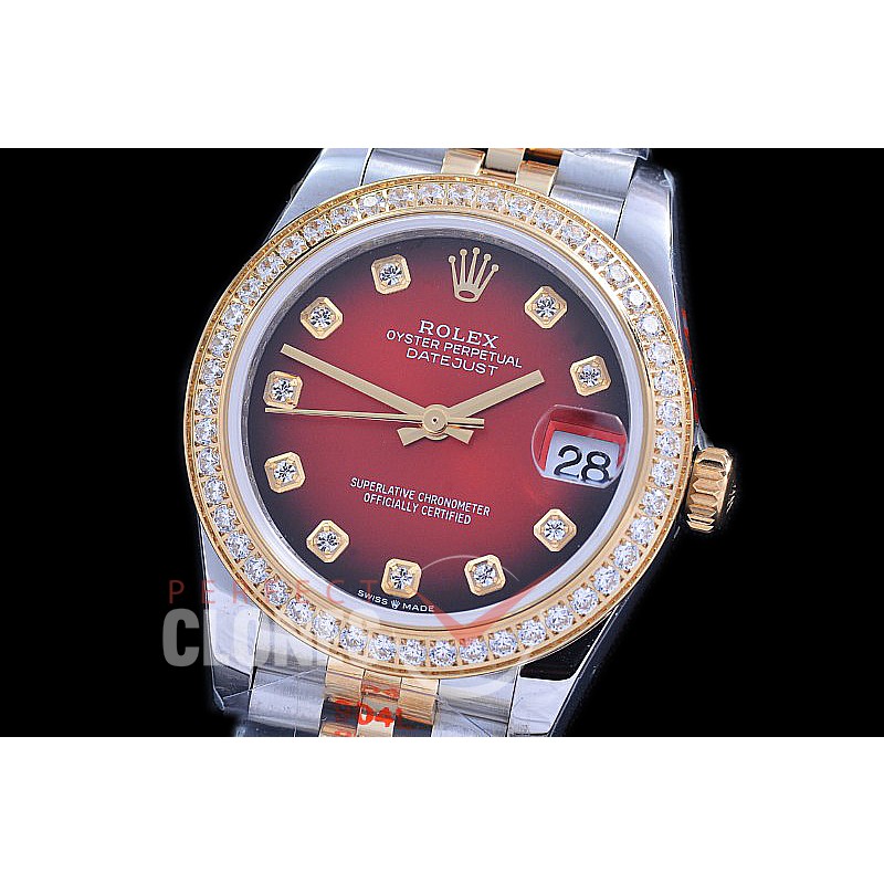 R31DJT-116D GMF 904 Steel Datejust Midsize 278383 SS/YG Diam/Jubilee Red Ombre Diamonds Asian Clone 2824
