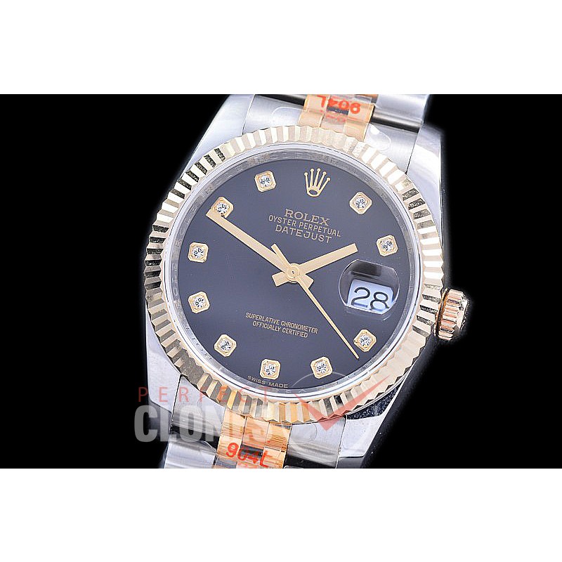 R36DJT-116233-102 BPF Datejust Men 116233 SS/YG Fluted/Jubilee Black Diamonds VR 3135 - 18K Wrapped Gold Special Offer !! 
