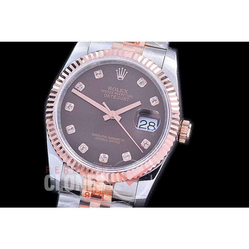 R36DJTR-116231-106 BPF Datejust Men 116231 SS/RG Fluted/Jubilee Brown Diamonds VR 3135 - 18K Wrapped Gold Special Offer !! 