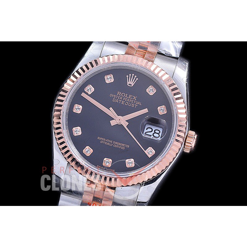 R36DJTR-116231-102 BPF Datejust Men 116231 SS/RG Fluted/Jubilee Black Diamonds VR 3135 - 18K Wrapped Gold Special Offer !! 