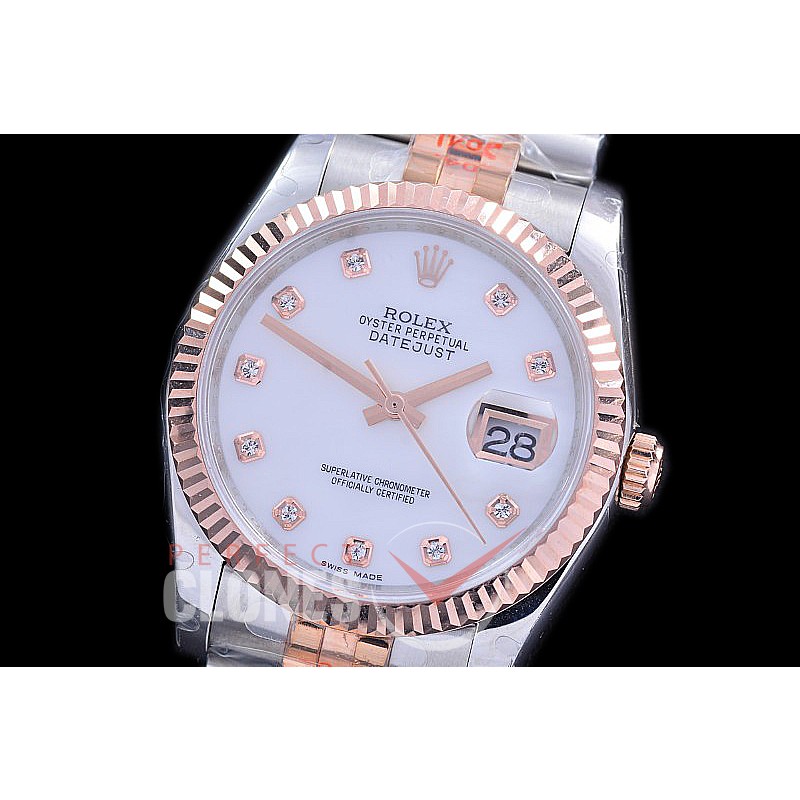 R36DJTR-116231-108 BPF Datejust Men 116231 SS/RG Fluted/Jubilee MOP White Diamonds VR 3135 - 18K Wrapped Gold Special Offer !! 