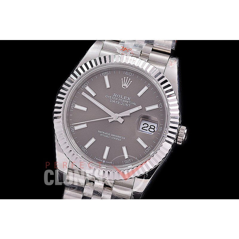 0 0 0 0 0 R41DJS-3235-403 QF 904L Steel Datejust 41mm 126334 SS/SS Fluted/Jubilee Dark Rhodium Grey Sticks SH 3235 