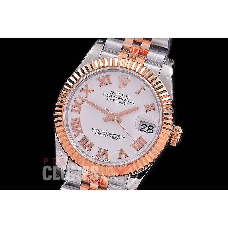 R31DJTR-141 GMF 904 Steel Datejust Midsize 278271 SS/RG Fluted/Jubilee Silver Roman Asian Clone 2824