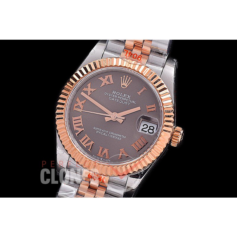 R31DJTR-143 GMF 904 Steel Datejust Midsize 278271 SS/RG Fluted/Jubilee Dark Rhodium Grey Roman Asian Clone 2824