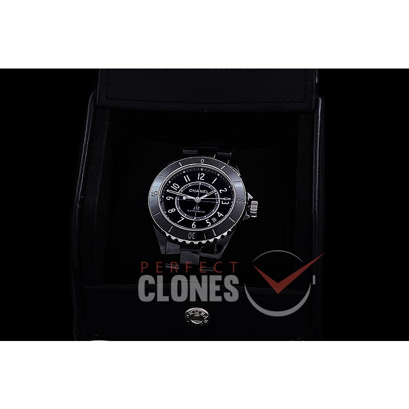 0 0 CHA-38-202 BVF New J12 H5700 CER/CER Black Num Japanese Miyota 9015 Mod to Chanel Calibre 12.1