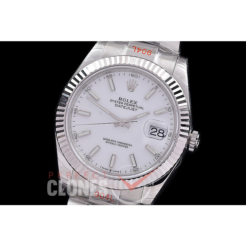 0 0 0 0 0 R41DJS-3235-501 WFF 904L Steel Datejust 41mm 126334 SS/SS Fluted/Oyster White Sticks SH 3235