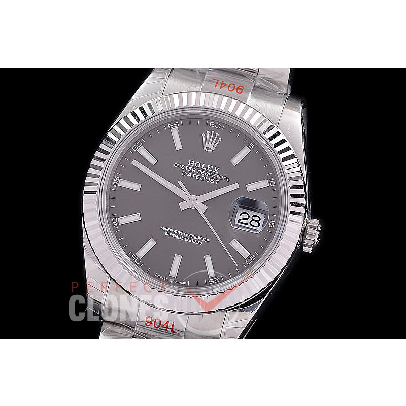 0 0 0 0 0 R41DJS-3235-503 WFF 904L Steel Datejust 41mm 126334 SS/SS Fluted/Oyster Dark Rhodium Grey Sticks SH 3235