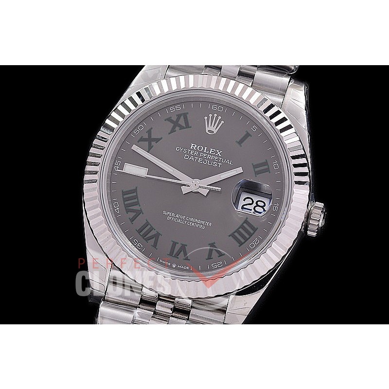 0 0 0 0 0 R41DJS-3235-528J WFF 904L Steel Datejust 41mm 126334 SS/SS Fluted/Jubilee Dark Rhodium Grey Roman SH 3235 