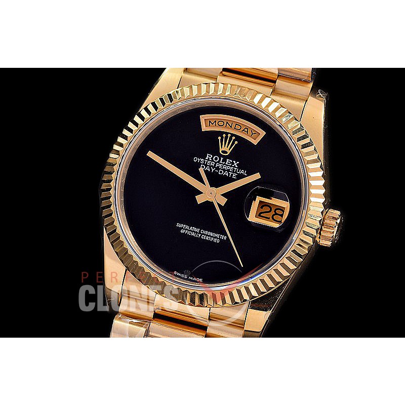R36DDF-131 BP 128238 DayDate YG/YG Fluted/President Black Bark Onyx A-2836