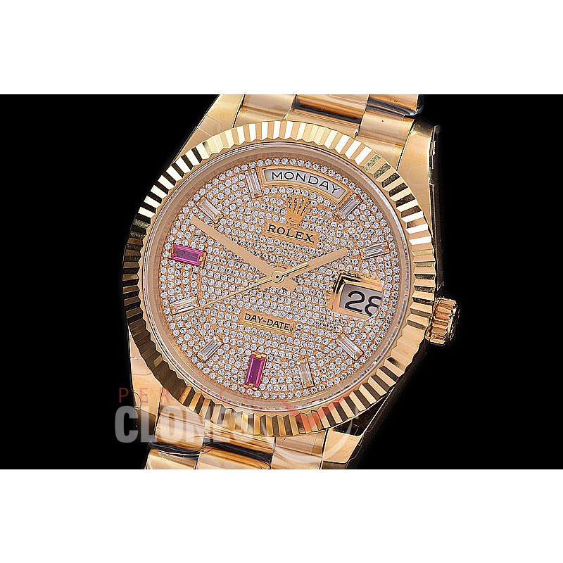 R40DDF00408 228348RBR YG/YG Fluted Bez Gold Glazier/Ruby Asian Clone 2836