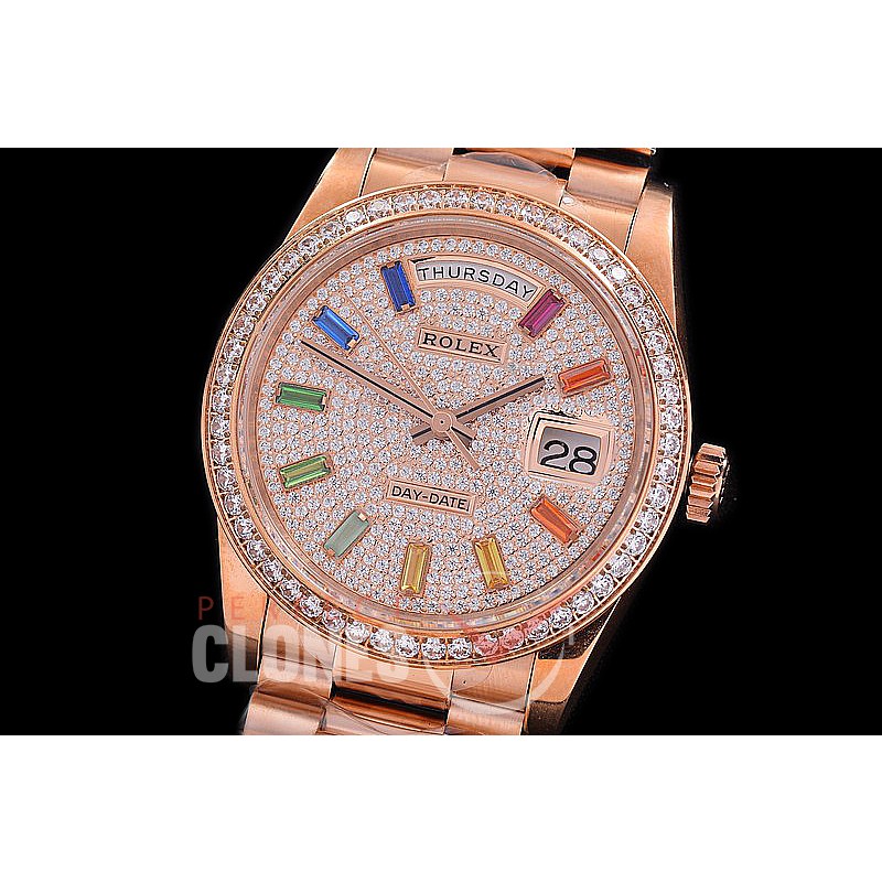 R40DDF00409 228348RBR YG/YG Fluted Bez Gold Rainbow Glazier/Ruby Asian Clone 2836
