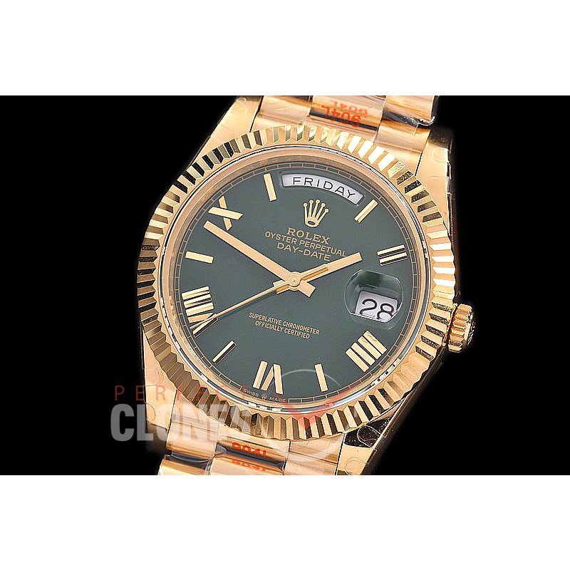 R40DDF00225 GMF Daydate 40mm 228238 904 Steel YG/YG Fluted Bez Green Roman A-2836