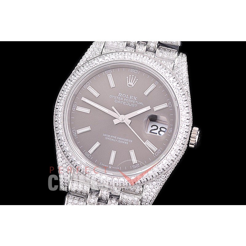 0 0 R41DJS-013J BP 904L Steel 126334 Diam/Jubilee SS/SS/Diam Dark Rhodium Grey Sticks Asian 2824