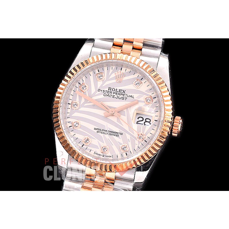 R36DJTR-519 BP Datejust 36 126231 SS/RG Fluted/Jubilee 2021 Silver Palm Diamonds A-2824