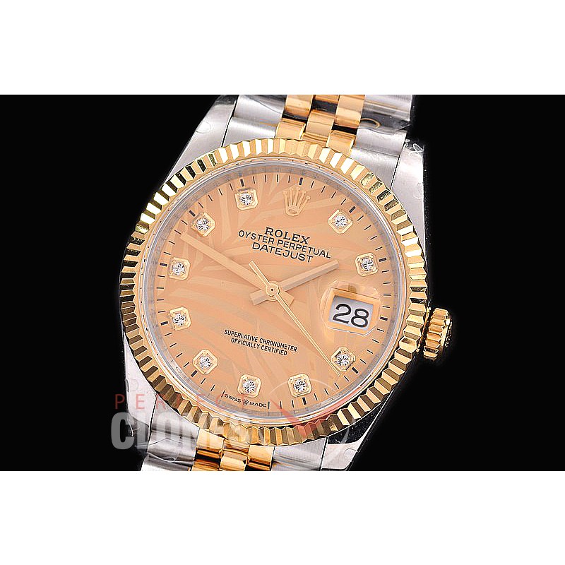 R36DJT-519 BP Datejust 36 126233 SS/YG Fluted/Jubilee 2021 Gold Palm Diamonds A-2824