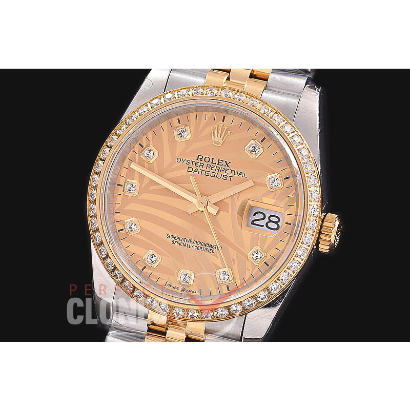 R36DJT-519Y BP Datejust 36 126233 SS/YG Fluted/Jubilee 2021 Gold Palm Diamonds A-2824
