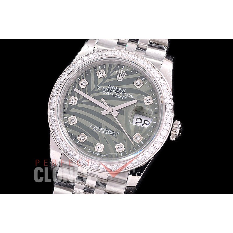 R36DJS-546Z BP Datejust 36 126234 SS/SS Diam/Jubilee 2021 Green Palm Motif Diamonds A-2824