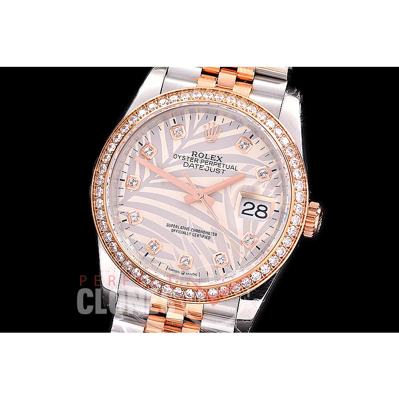 R36DJTR-519Y BP Datejust 36 126231 SS/RG Fluted/Jubilee 2021 Silver Palm Diamonds A-2824