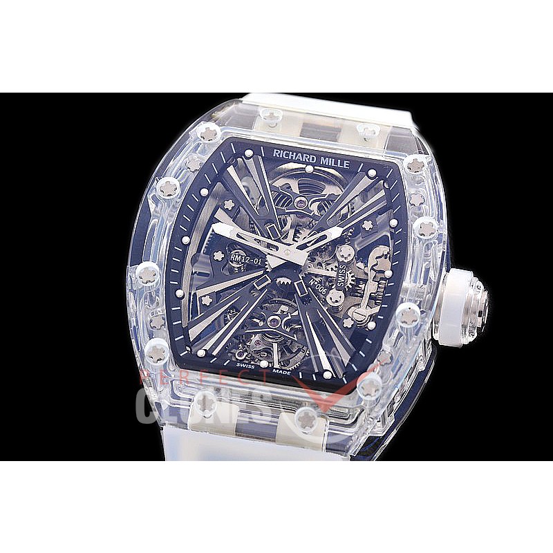 0 0 0 0 0 0 0 RM012-01-001A RM012-01 Sapphire Tourbillon Clear Sapphire/RU Black Skeleton Asian Seagull Tourbillon 