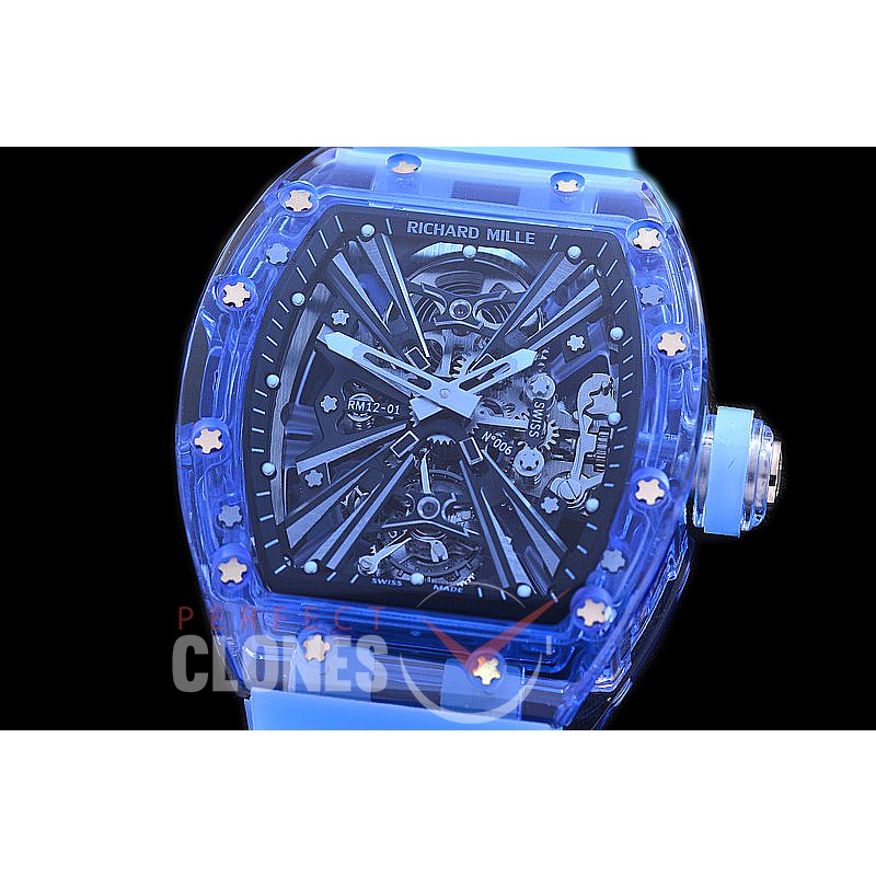 0 0 0 0 0 0 0 RM012-01-002B RM012-01 Sapphire Tourbillon Blue Sapphire/RU Black Skeleton Asian Seagull Tourbillon 