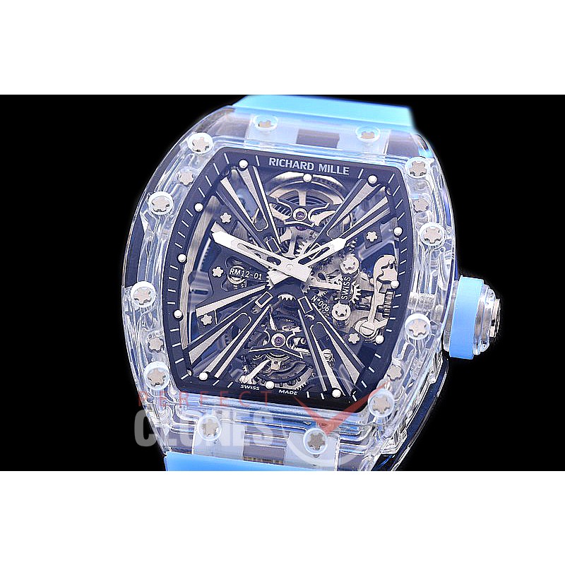 0 0 0 0 0 0 0 RM012-01-001B RM012-01 Sapphire Tourbillon Clear Sapphire/RU Black Skeleton Asian Seagull Tourbillon 