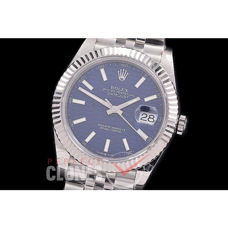 R41DJS-3235-108 BP 126334 Datejust 41mm SS/SS Fluted/Jubilee Blue Fluted Sticks VR 3235 