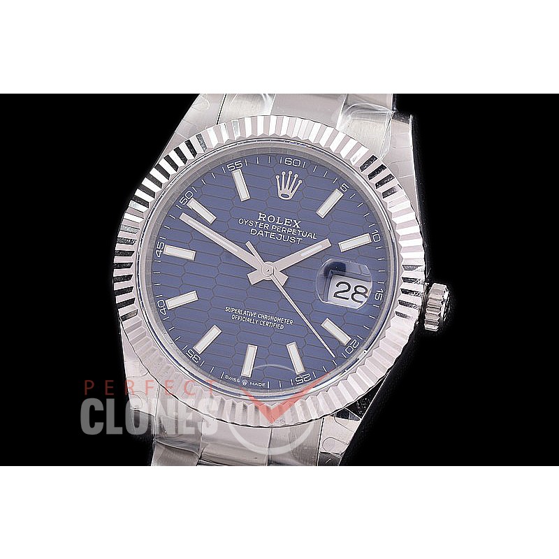 R41DJS-3235-158 BP 126334 Datejust 41mm SS/SS Fluted/Oyster Blue Fluted Sticks VR 3235 