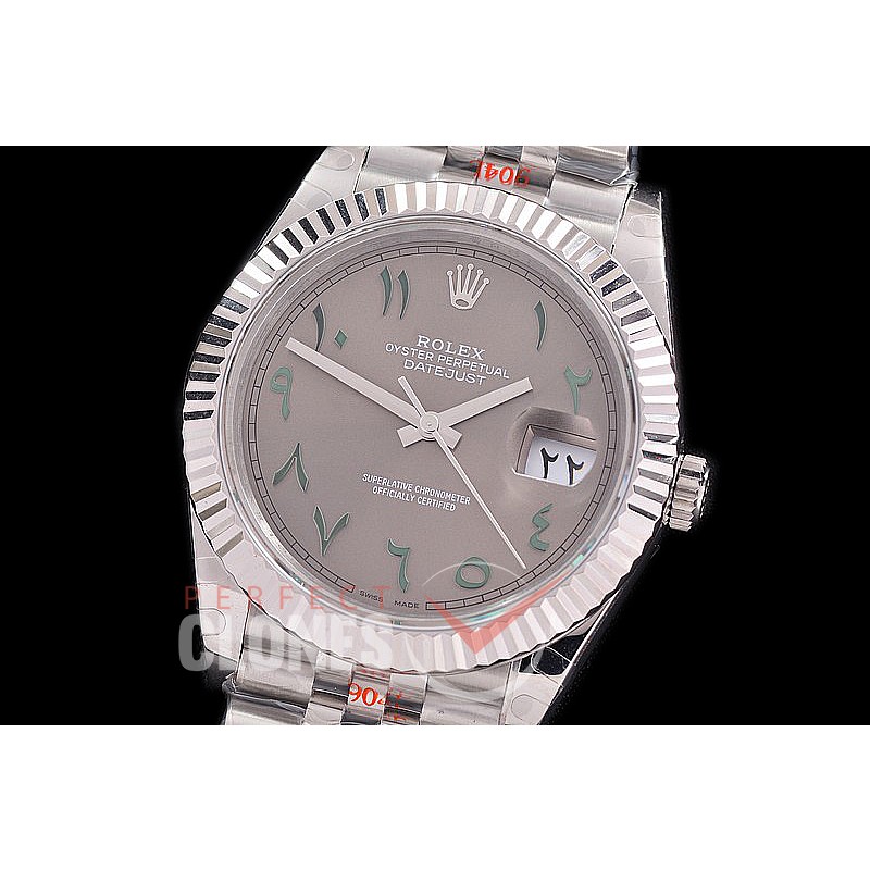 0 0 0 0 0 R41DJS-3235-249 GMF 904L Steel Datejust 41mm 126334 SS/SS Fluted/Jubilee Dark Rhodum Grey Green Arabic Numeral VR 3235 