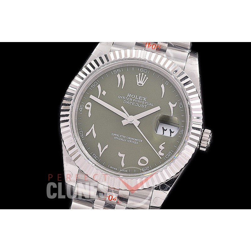 0 0 0 0 0 R41DJS-3235-246 GMF 904L Steel Datejust 41mm 126334 SS/SS Fluted/Jubilee Olive Green Arabic Numeral VR 3235 