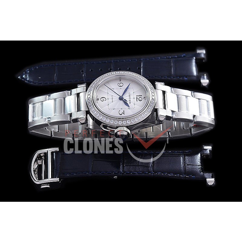 CARPS-35-051D BVF Pasha de Cartier Mid Ladies 35mm Automatic SS/SS White Miyota 9015 Mod to Calibre 1847MC - Free Leather Strap Bundle 