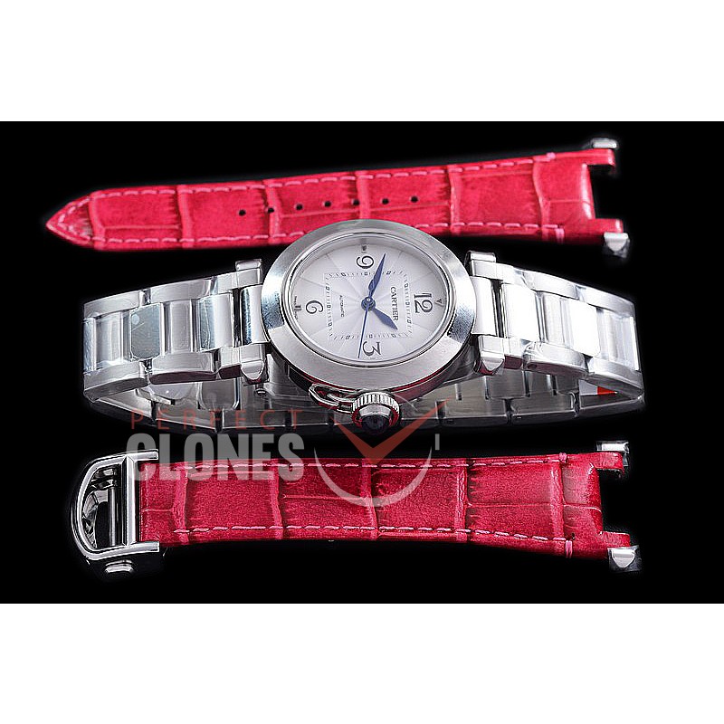 CARPS-35-051 BVF Pasha de Cartier Mid Ladies 35mm Automatic SS/SS White Miyota 9015 Mod to Calibre 1847MC - Free Leather Strap Bundle 