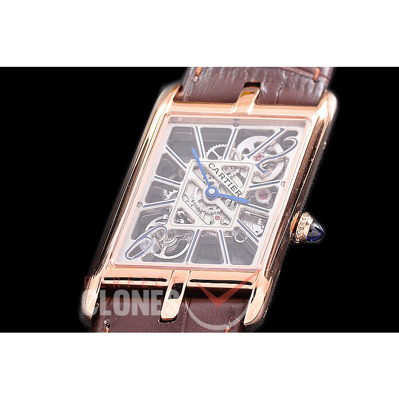 CARTSY-106 TWF Cartier Tank Asymétrique RG/LE Skeleton Swiss Ronda Quartz 