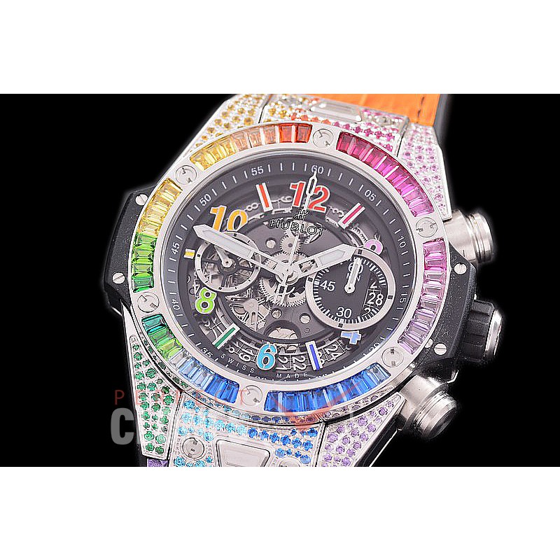 0 0 0 0 0 HB45-108D2 ZF Big Bang Unico Rainbow Bling SS/Diam/RU Black Skeleton A-7750 
