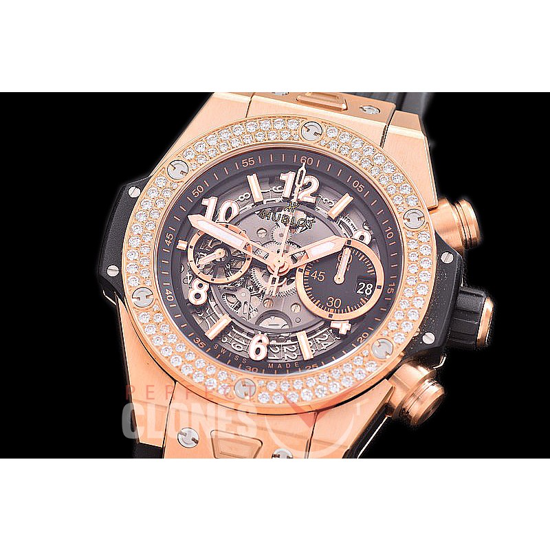0 0 0 0 0 HB45-111D ZF Big Bang Unico Bling RG/Diam/RU Black Skeleton A-7750