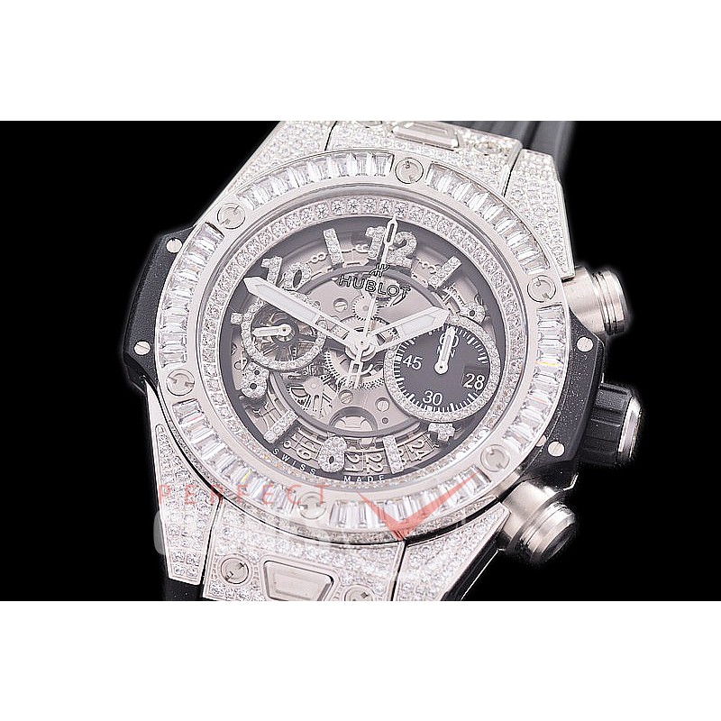 0 0 0 0 0 HB45-101D2 ZF Big Bang Unico Bling SS/Diam/RU Black Skeleton A-7750 