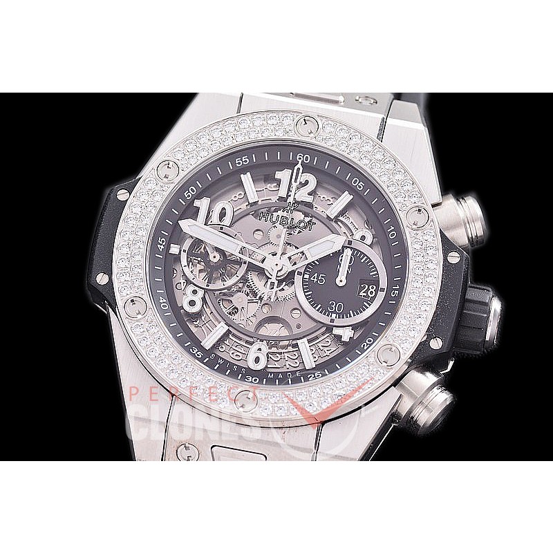 0 0 0 0 0 HB45-101D ZF Big Bang Unico Bling SS/Diam/RU Black Skeleton A-7750 