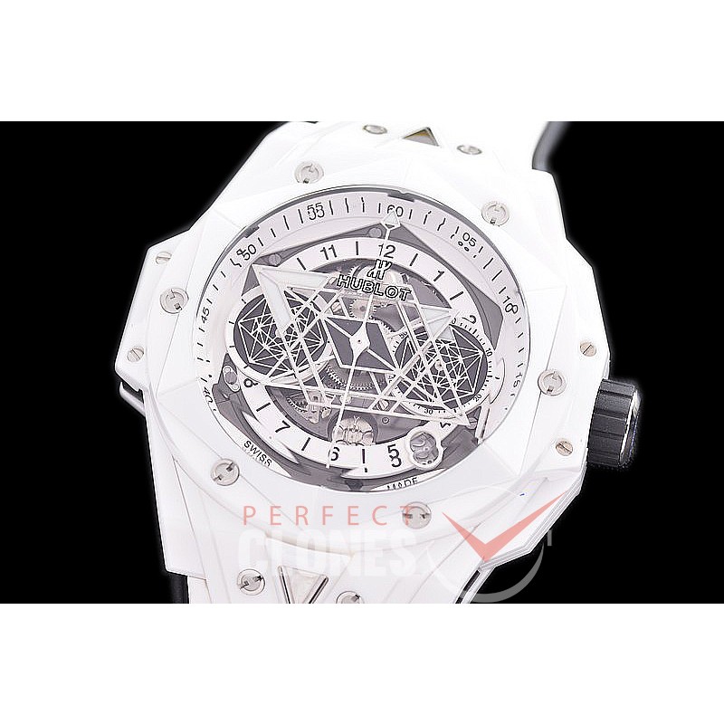 HB-SB2-121 BBF Big Bang Sang Bleu II 45mm Chronograph CER/RU White A-7750 Modified