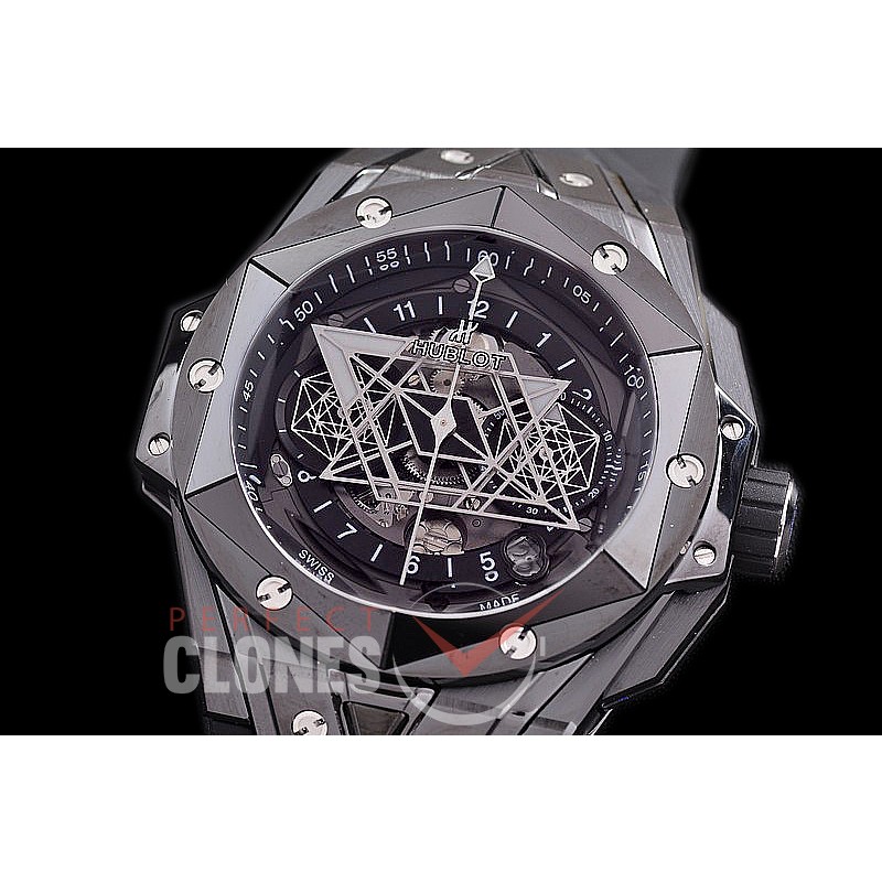 HB-SB2-122 BBF Big Bang Sang Bleu II 45mm Chronograph CER/RU Black A-7750 Modified