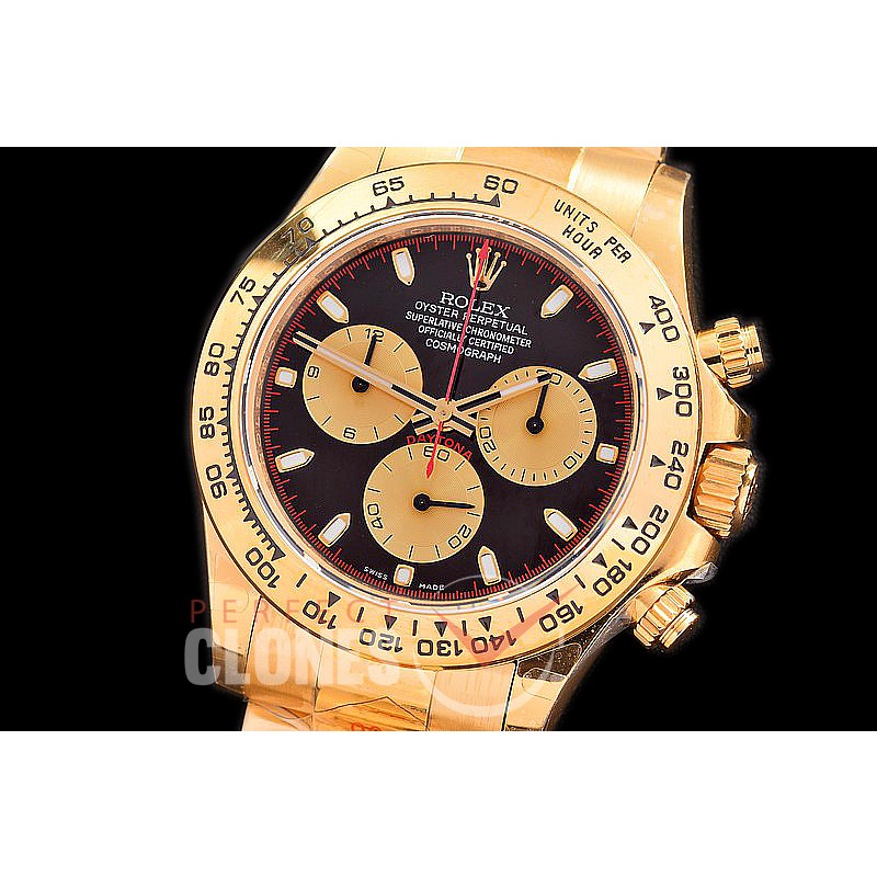 0 0 0 RLDF-4130-843 QF V3 904L Steel Daytona 116508 YG/YG Black Sticks 4130 Superclone - 72 Hours Power Reserve Movement 