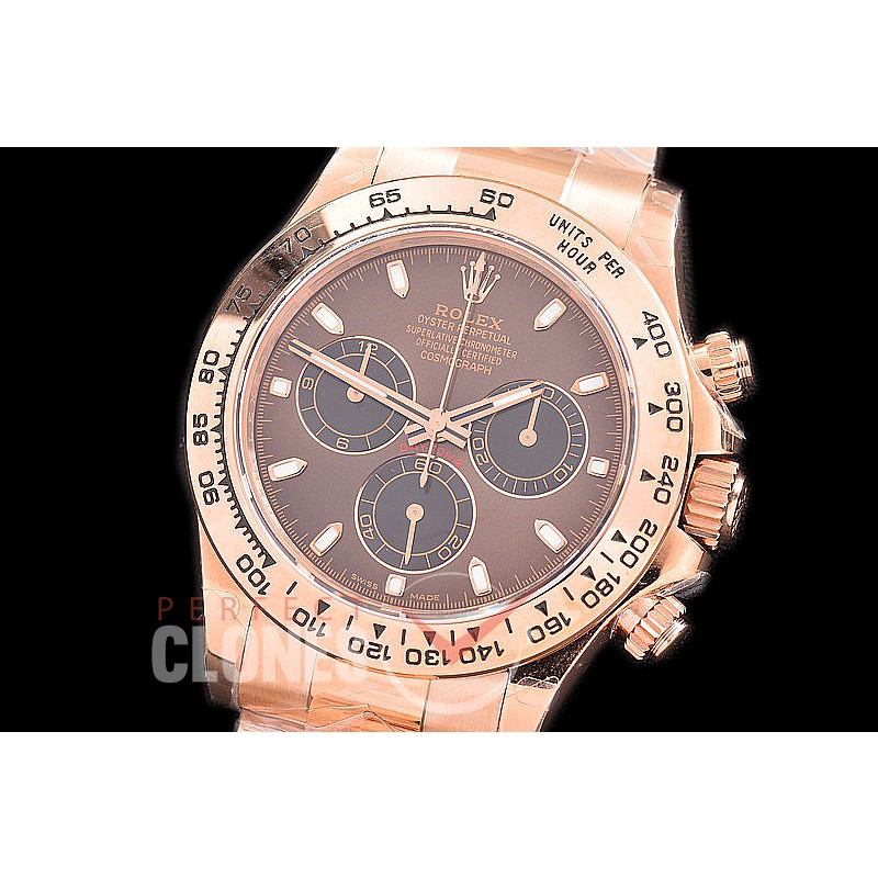 0 0 0 RLDFR-4130-846 QF V3 904L Steel Daytona 116505 RG/RG Brown Sticks 4130 Superclone - 72 Hours Power Reserve Movement 
