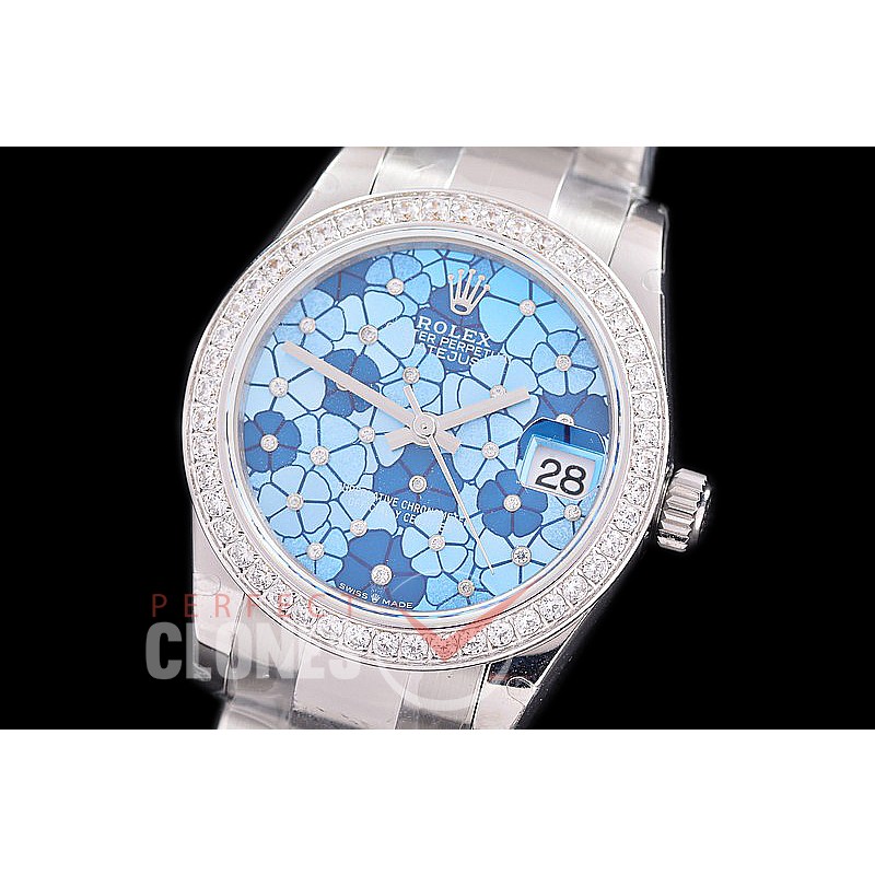R31DJS-484 Datejust Midsize 278284RBR SS/SS Diam/Oyster Blue Flora Diam Asian Clone 2824 