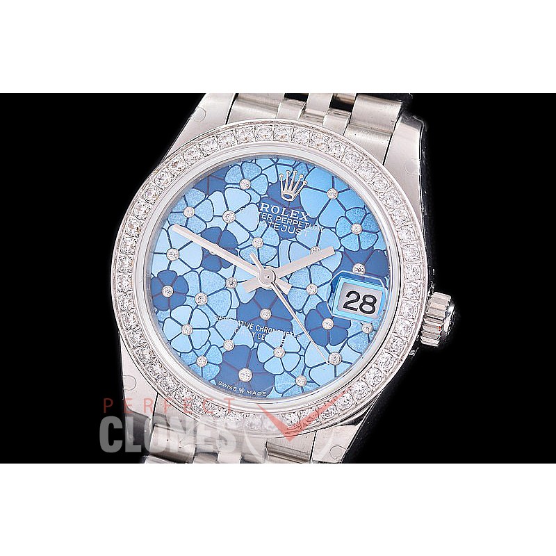 R31DJS-484J Datejust Midsize 278284RBR SS/SS Diam/Jubilee Blue Flora Diam Asian Clone 2824 