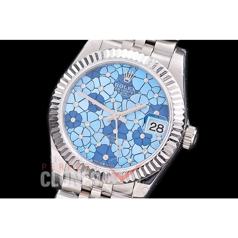 R31DJS-434J Datejust Midsize 278284 SS/SS Fluted/Jubilee Blue Flora Diam Asian Clone 2824 