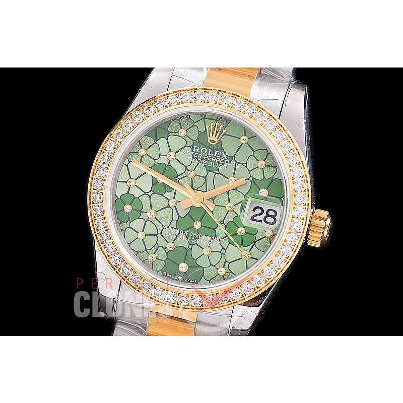 R31DJT-486 Datejust Midsize 278283RBR SS/YG Diam/Oyster Green Flora Diam Asian Clone 2824 