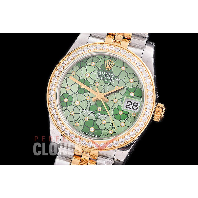 R31DJT-486J Datejust Midsize 278283RBR SS/YG Diam/Jubilee Green Flora Diam Asian Clone 2824 