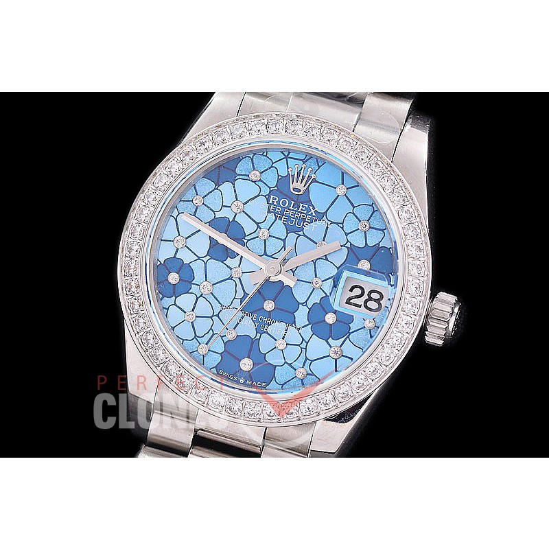 R31DJS-384 Datejust Midsize 278289RBR SS/SS Diam/President Blue Flora Diam Asian Clone 2824 