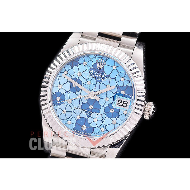 R31DJS-334 Datejust Midsize 278289 SS/SS Fluted/President Blue Flora Diam Asian Clone 2824 