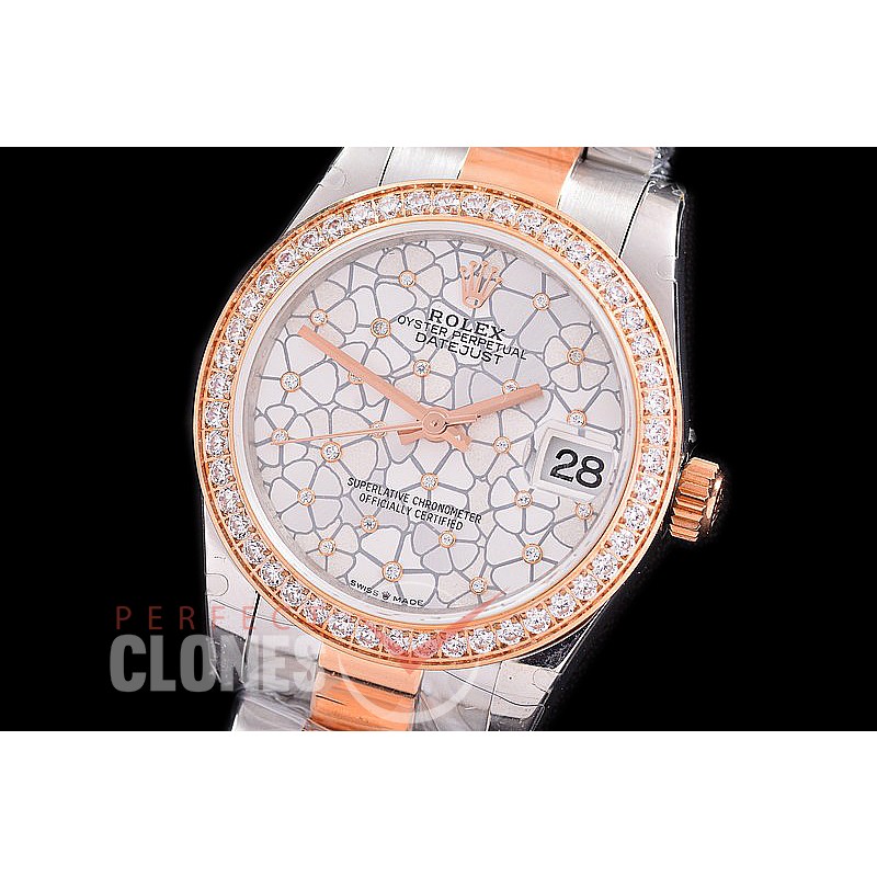 R31DJTR-481 Datejust Midsize 278285RBR SS/RG Diam/Oyster Silver Flora Diam Asian Clone 2824 