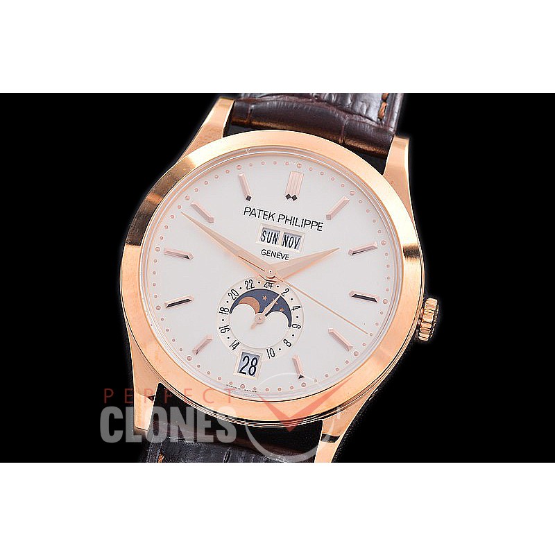 PP-5396-031L PPF Complications 5396 Annual Calender RG/LE White Miyota 9100 Mod to Calibre 324